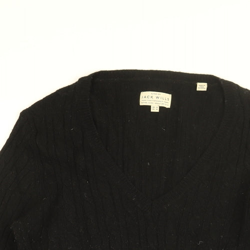 Jack Wills Womens Black V-Neck Wool Pullover Jumper Size 14