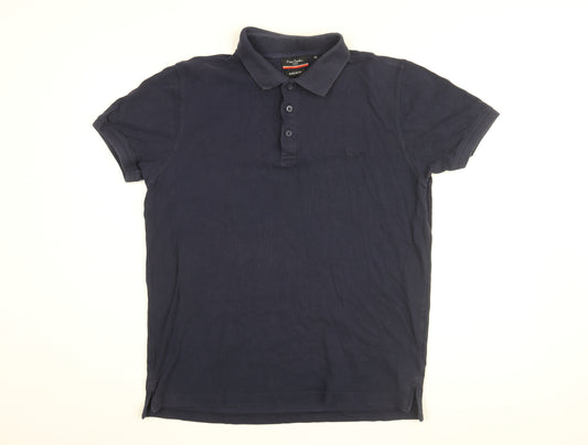 Pierre Cardin Mens Blue Cotton Polo Size M Collared Button