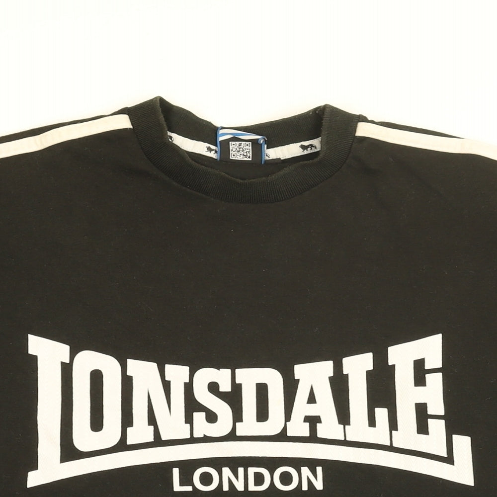 Lonsdale Mens Black Cotton T-Shirt Size S Round Neck - Lonsdale London