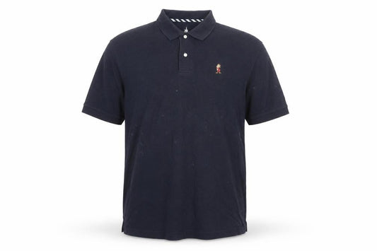 Front view of Disney men’s blue cotton polo, size XL, collared button - snow white grumpy