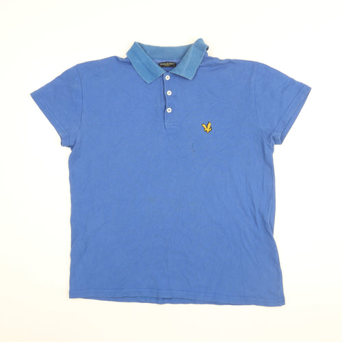 Lyle & Scott Mens Blue Cotton Polo Size L Collared Button