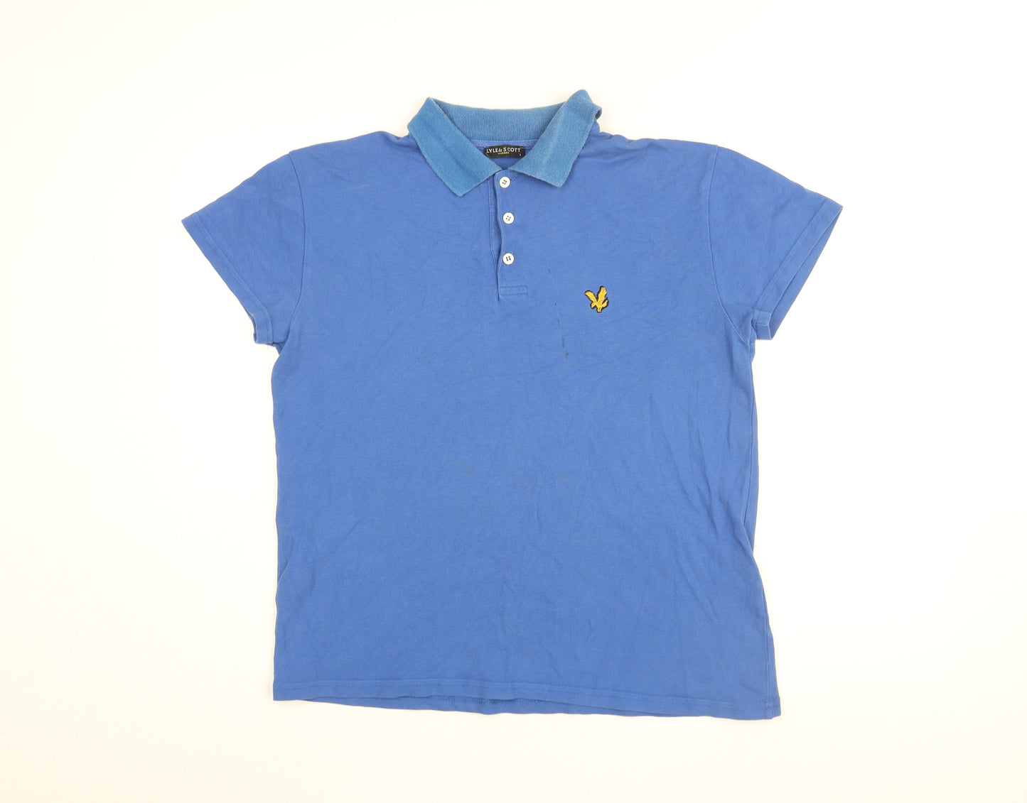 Lyle & Scott Mens Blue Cotton Polo Size L Collared Button