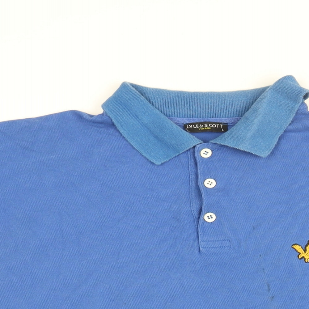 Lyle & Scott Mens Blue Cotton Polo Size L Collared Button