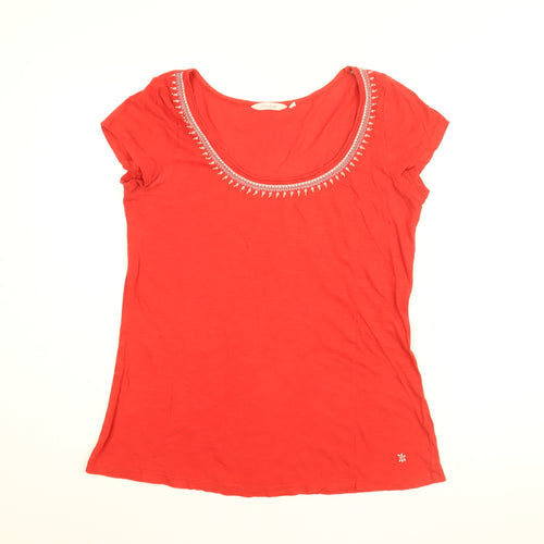 White Stuff Womens Red Cotton Basic T-Shirt Size 12 Scoop Neck