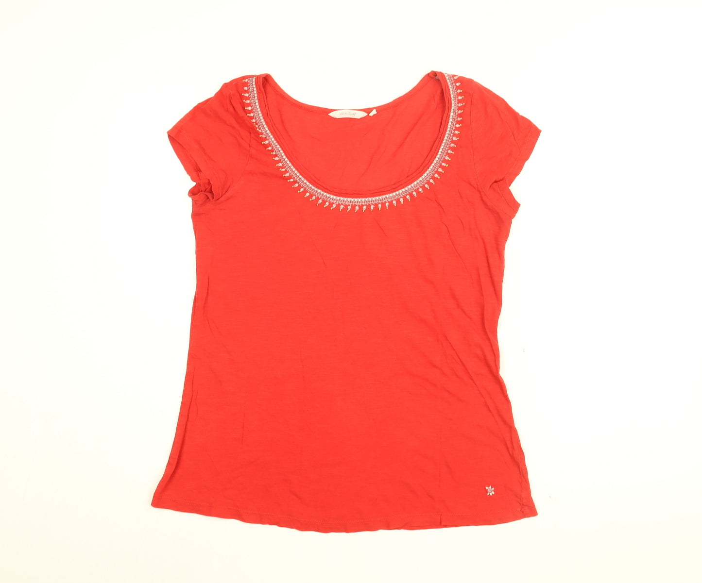 White Stuff Womens Red Cotton Basic T-Shirt Size 12 Scoop Neck