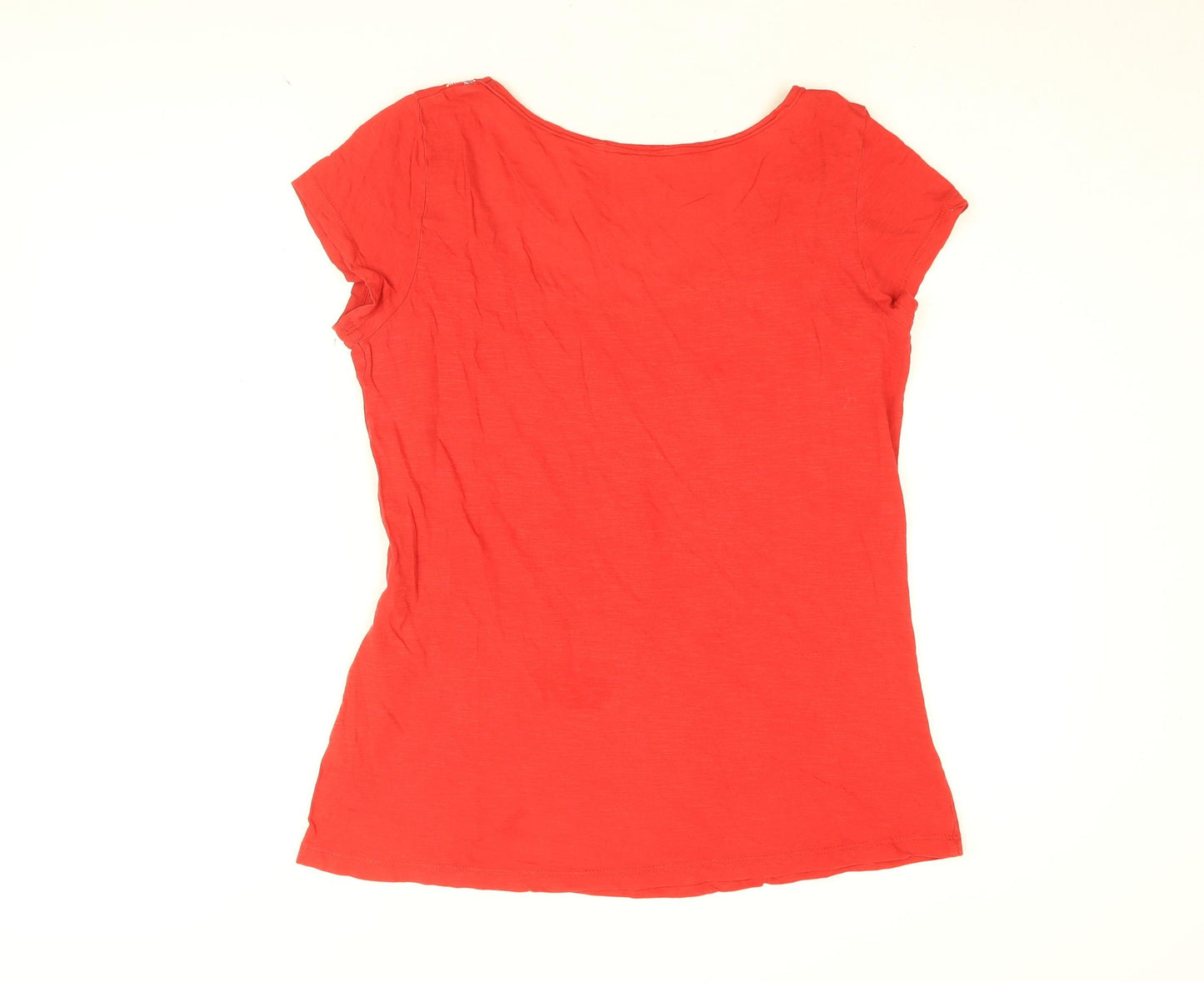 White Stuff Womens Red Cotton Basic T-Shirt Size 12 Scoop Neck