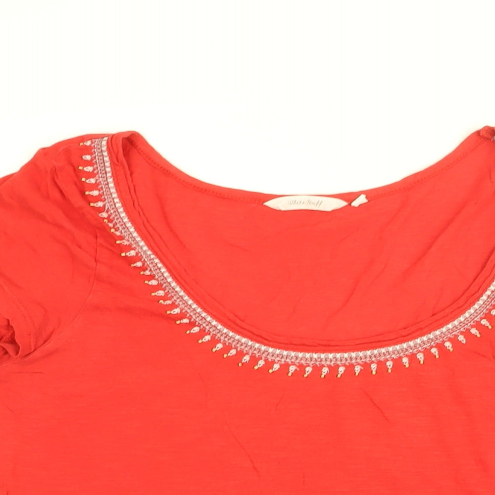 White Stuff Womens Red Cotton Basic T-Shirt Size 12 Scoop Neck