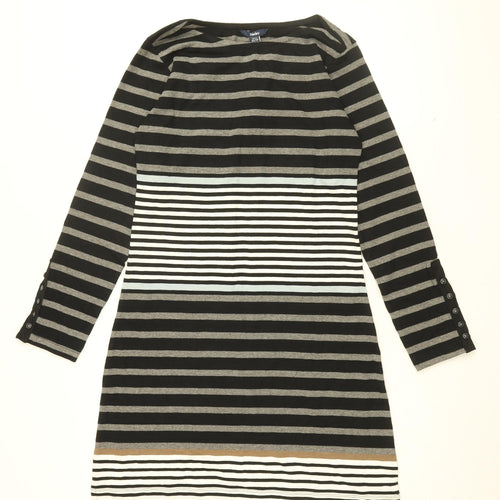 Hatley Womens Black Striped Cotton Shift Size XS Boat Neck Pullover