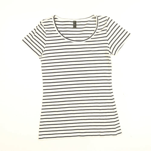 VERO MODA Womens White Striped Cotton Basic T-Shirt Size S Round Neck
