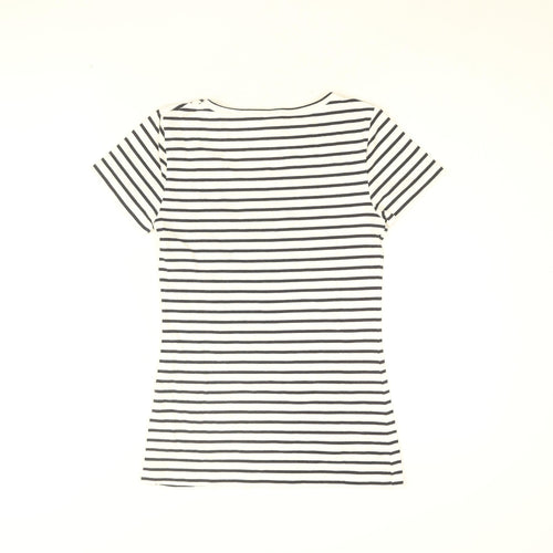 VERO MODA Womens White Striped Cotton Basic T-Shirt Size S Round Neck