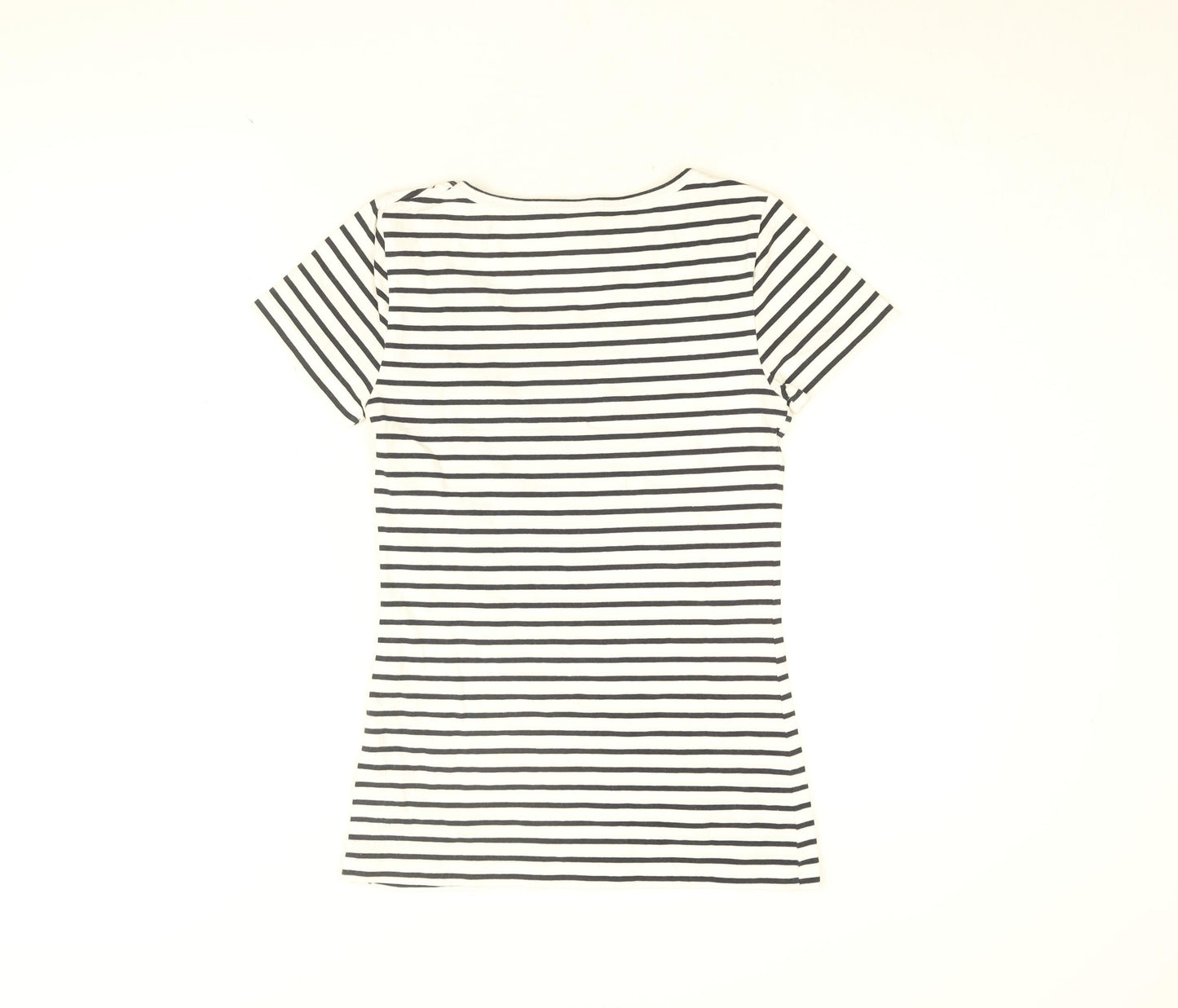 VERO MODA Womens White Striped Cotton Basic T-Shirt Size S Round Neck