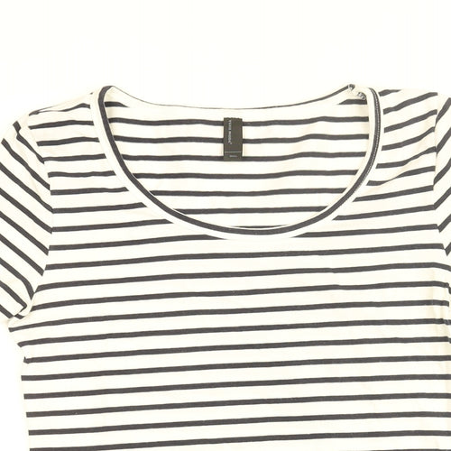 VERO MODA Womens White Striped Cotton Basic T-Shirt Size S Round Neck
