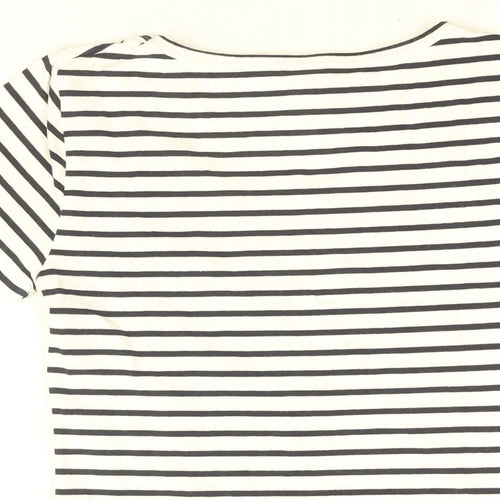 VERO MODA Womens White Striped Cotton Basic T-Shirt Size S Round Neck