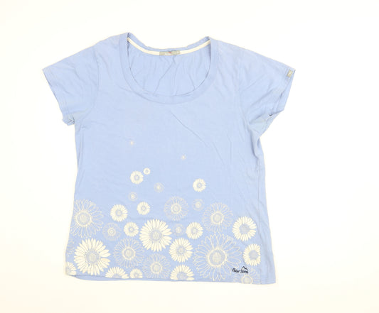 Peter Storm Womens Blue Floral Cotton Basic T-Shirt Size 18 Round Neck