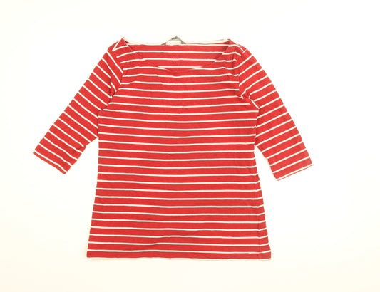 French Connection Womens Red Striped Cotton Basic T-Shirt Size L Round Neck