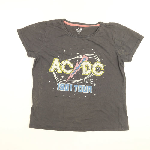 acdc Womens Grey Cotton Basic T-Shirt Size M Round Neck - 1981 Tour