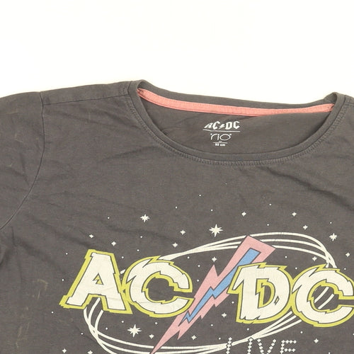 acdc Womens Grey Cotton Basic T-Shirt Size M Round Neck - 1981 Tour