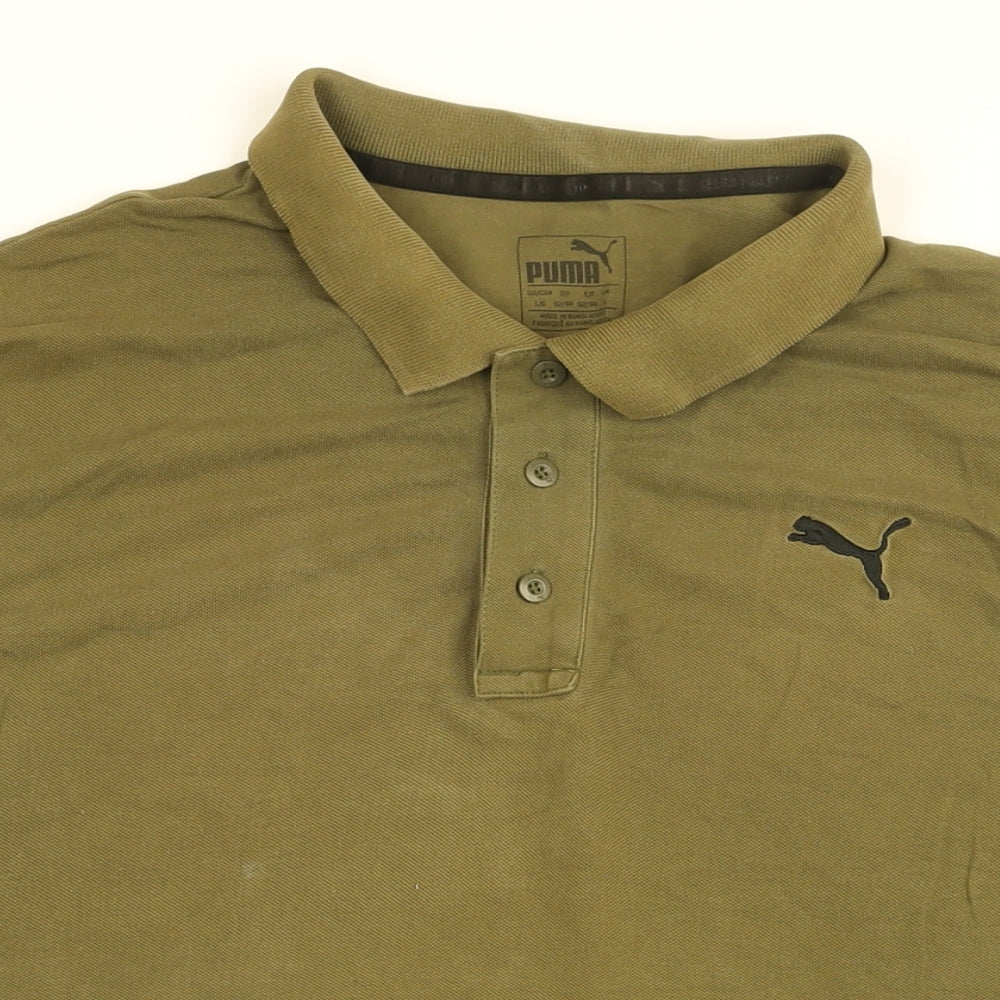 PUMA Mens Green Cotton Polo Size L Collared Button