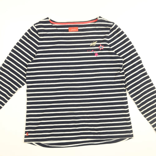 Joules Womens Blue Striped Cotton Basic T-Shirt Size 14 Round Neck - Bee and Star Embroidery