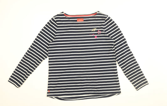 Joules Womens Blue Striped Cotton Basic T-Shirt Size 14 Round Neck - Bee and Star Embroidery