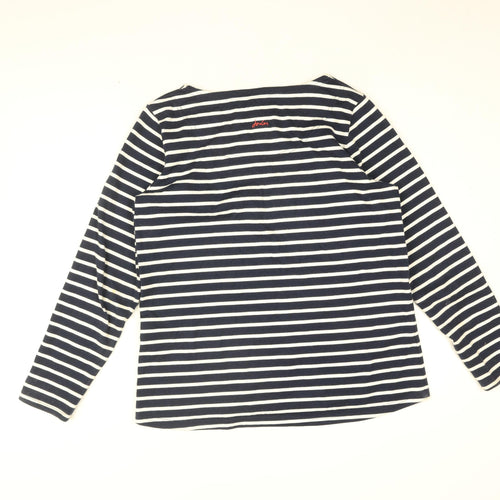 Joules Womens Blue Striped Cotton Basic T-Shirt Size 14 Round Neck - Bee and Star Embroidery