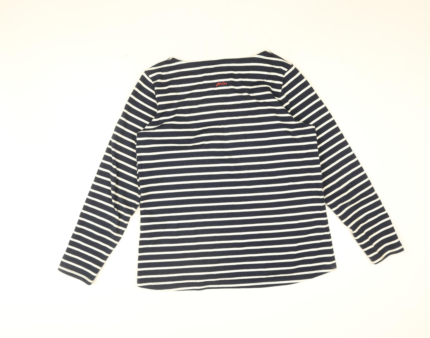 Joules Womens Blue Striped Cotton Basic T-Shirt Size 14 Round Neck - Bee and Star Embroidery