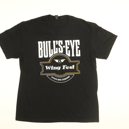 Gildan Mens Black Cotton T-Shirt Size L Round Neck - Bulls Eye, Wing Fest