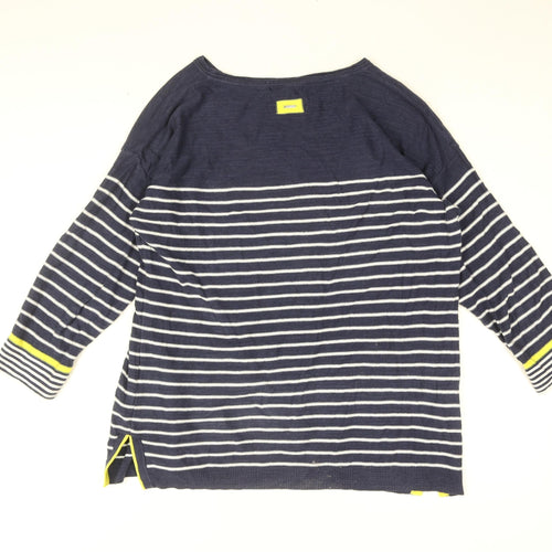 White Stuff Womens Blue Striped Cotton Basic T-Shirt Size 14 Round Neck - Floral Embroidery