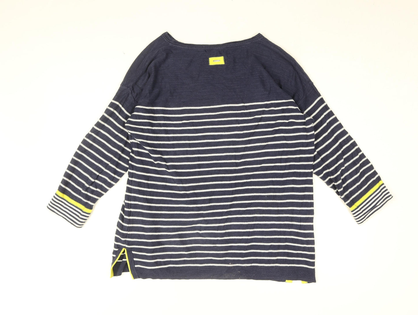 White Stuff Womens Blue Striped Cotton Basic T-Shirt Size 14 Round Neck - Floral Embroidery