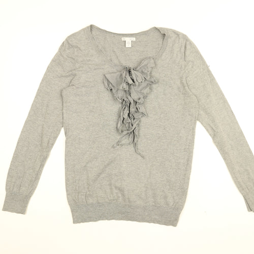 Gap Womens Grey Round Neck Cotton Pullover Jumper Size L - Frill Detail