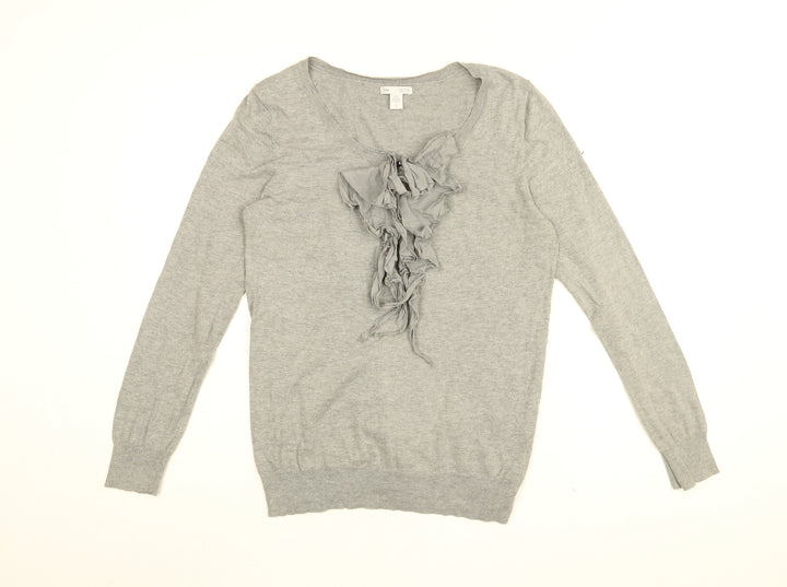 Gap Womens Grey Round Neck Cotton Pullover Jumper Size L - Frill Detail