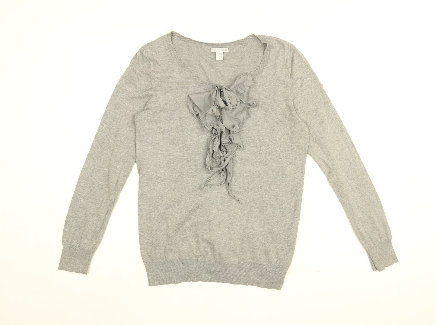 Gap Womens Grey Round Neck Cotton Pullover Jumper Size L - Frill Detail
