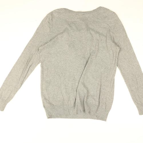 Gap Womens Grey Round Neck Cotton Pullover Jumper Size L - Frill Detail