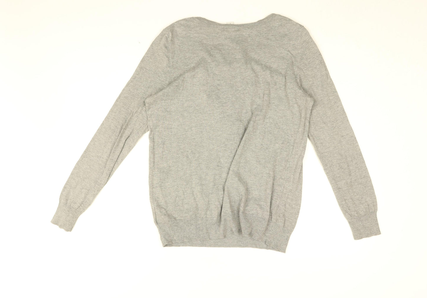 Gap Womens Grey Round Neck Cotton Pullover Jumper Size L - Frill Detail