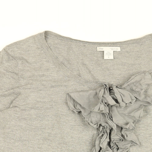 Gap Womens Grey Round Neck Cotton Pullover Jumper Size L - Frill Detail