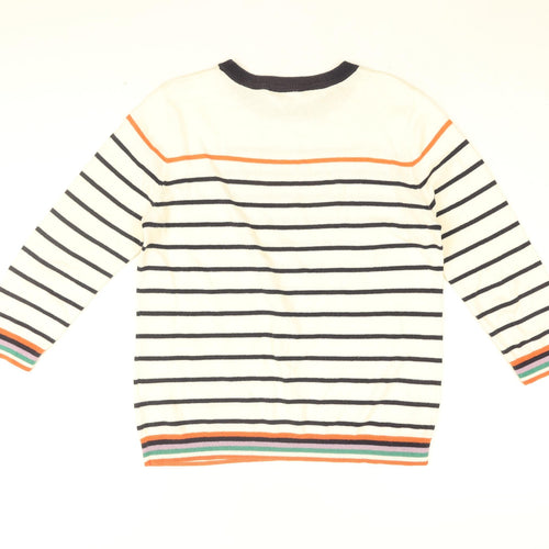 Oasis Womens White Round Neck Striped Cotton Pullover Jumper Size S - Heart Pattern