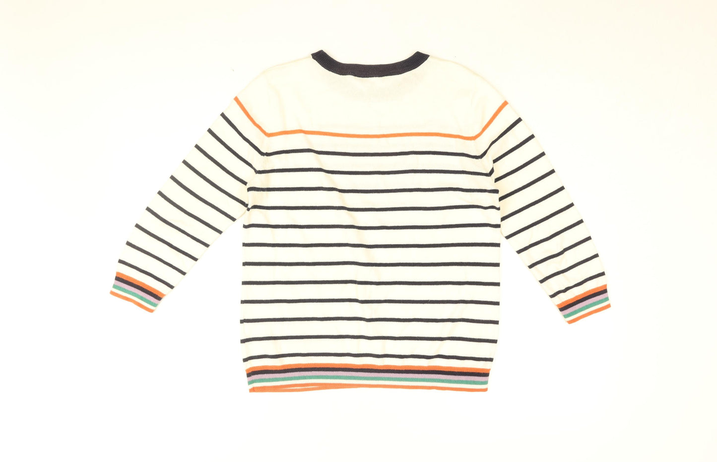 Oasis Womens White Round Neck Striped Cotton Pullover Jumper Size S - Heart Pattern