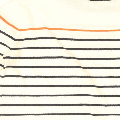 Oasis Womens White Round Neck Striped Cotton Pullover Jumper Size S - Heart Pattern