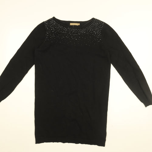 NOOM Womens Black Round Neck Cotton Pullover Jumper Size S