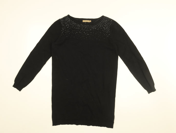 NOOM Womens Black Round Neck Cotton Pullover Jumper Size S