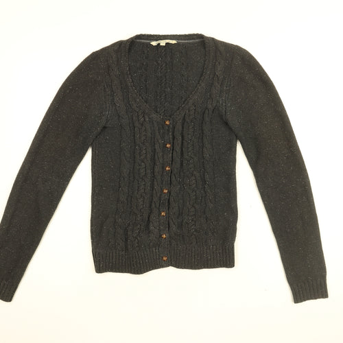 Fat Face Womens Black V-Neck Cotton Cardigan Jumper Size 10