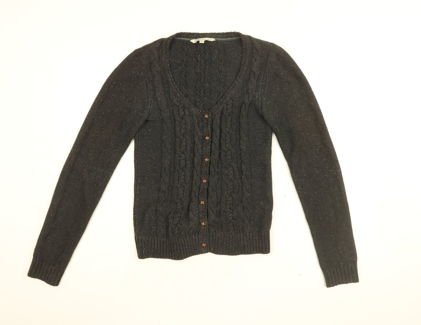 Fat Face Womens Black V-Neck Cotton Cardigan Jumper Size 10