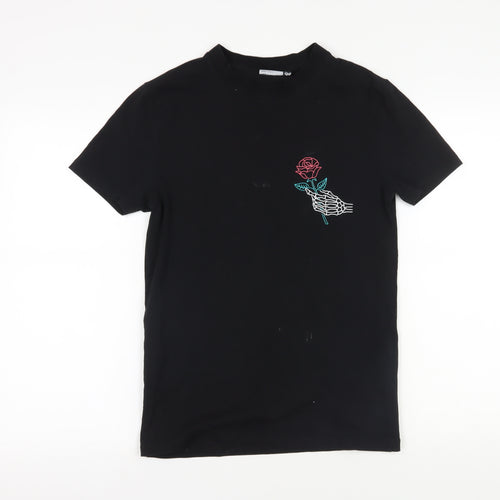 ASOS Black Embroidered Rose T-Shirt, Size S