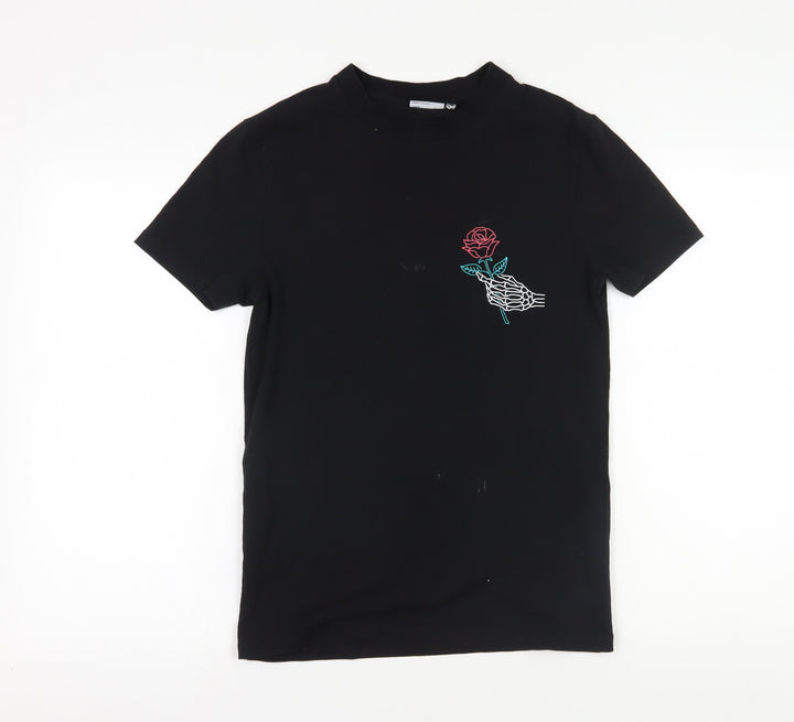 ASOS Black Embroidered Rose T-Shirt, Size S