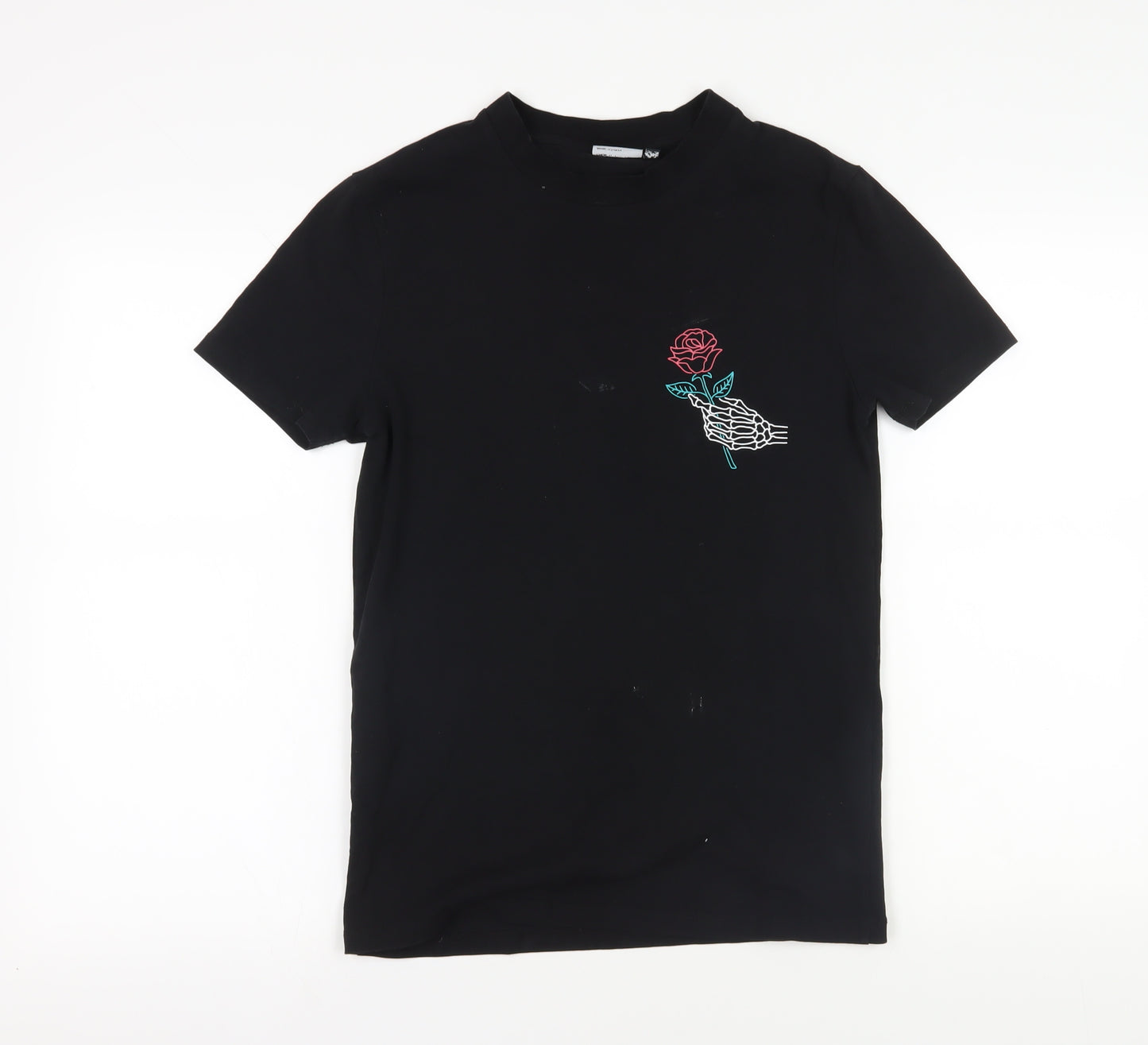 ASOS Black Embroidered Rose T-Shirt, Size S