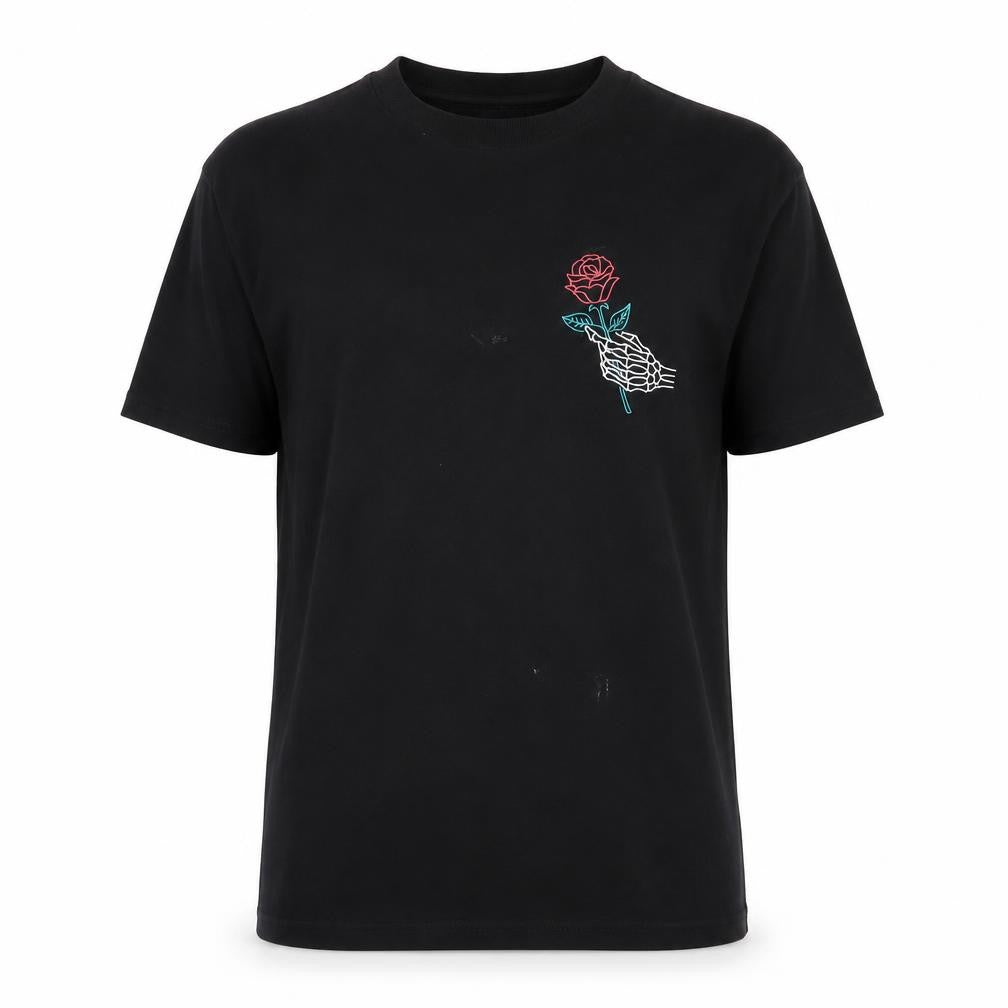 Front view of ASOS Black Embroidered Rose T-Shirt, size S