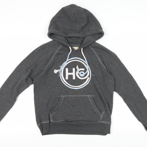 Hollister Grey Logo Hoodie M Unisex Fleece Pullover