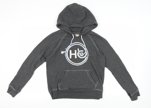 Hollister Grey Logo Hoodie M Unisex Fleece Pullover