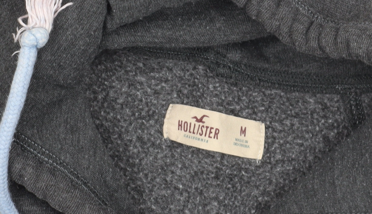 Hollister Grey Logo Hoodie M Unisex Fleece Pullover