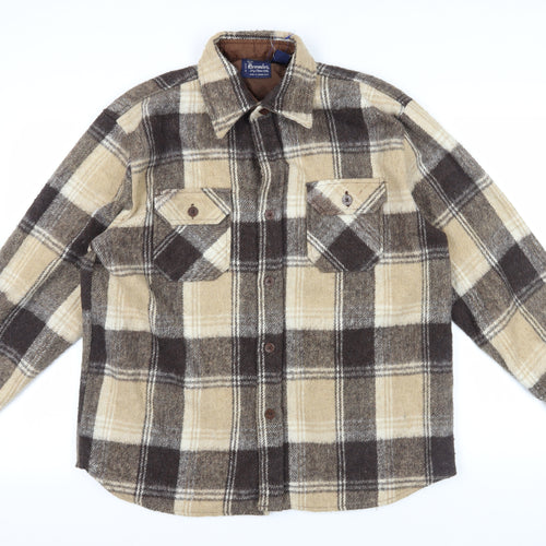 Brewster Beige Brown Plaid Jacket L Button-Up